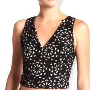 Alice + Olivia Black Floral Lace Crop Top